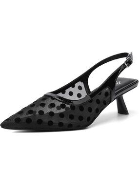 Women's Polka Dot Kitten Heels Pointed Toe Pumps Slingback Heels with Buckle
